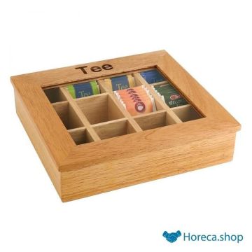 Wooden tea box with 12 compartments, light wood