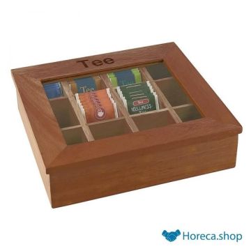 Wooden tea box with 12 compartments, dark wood