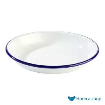 Deep plate “enamelware”, Ø18 x h3.5 cm, white / blue