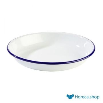 Deep plate “enamelware”, Ø24 x h3.5 cm, white / blue
