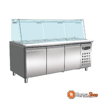 Table réfrigérée avec verre 3 portes 5x 1 1 gn récipient