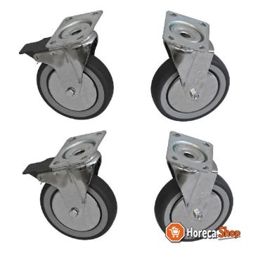 4 wheels kit in stainless steel for cupboard, 2 with brakes