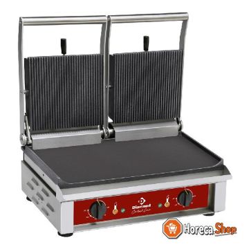 Double contact grill, enamelled plates
