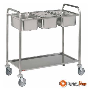 Serving trolley in stainless steel, 3x gn 1 1 1 level