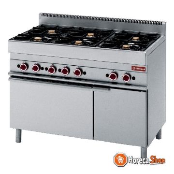 Stove with 6 gas burners on gas oven and neutral cupboard