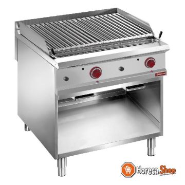 Gas lava stone grill 1 1 module, grid 2 sides stainless steel, on open cupboard