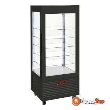 Display case 4 sides t ° positive, 5 levels in glass, ventilated, 480 lit., black