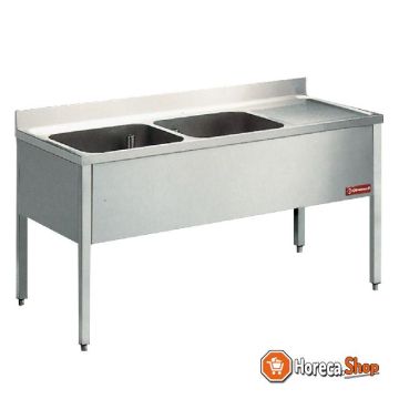 Sink with 2 tubs, 1 techt drip tray, with underframe