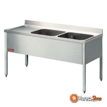 Sink with 2 tubs, 1 left drip tray, with underframe