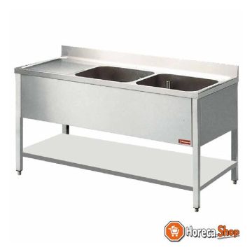 Sink with 2 tubs 400x500xh275, left drip tray