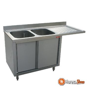 Sink with 2 tubs 400x500x275 right drip surface on cupboard with 2 sliding doors and niche for dishwasher