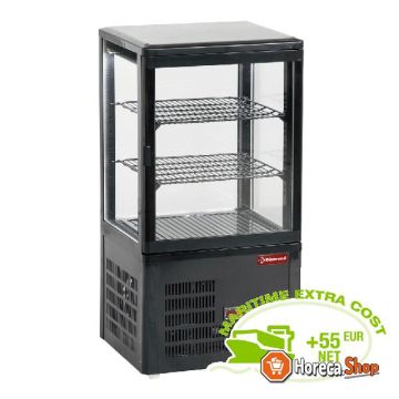 Ventilated showcase, 4 sides in glass, 3 levels  black