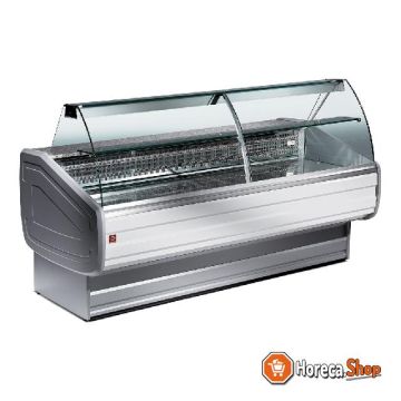 Refrigerated display counter with curved windows, with reserve