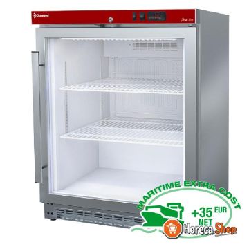 Ventilated refrigerator, glass door, 150 liters. stainless steel
