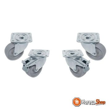 Kit of 4 castors for cabinet, 2 with brakes