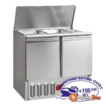 Saladette réfrigérée avec couvercle 2x gn 1 1 3x gn 1 6 - 150 mm, 2 portes de rechange gn 1 1, 240 lit
