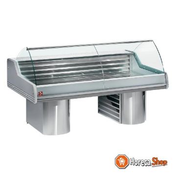 Refrigerated display case counter with curved window, on pedestals