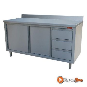 Cabinet with 2 sliding doors, 3 drawers, wall