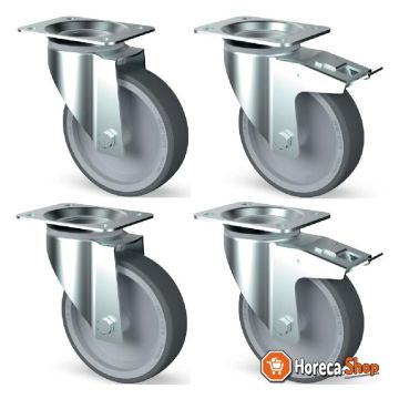 Set of 4 stainless steel swivel wheels, 2 with brakes