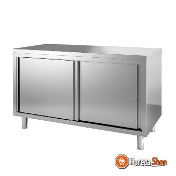 Gi stainless steel workbench 1400 (l) x600 (d) x850 (h) mm with sliding doors