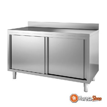 Gi stainless steel workbench 2000 (l) x600 (d) x850 (h) mm with sliding doors and rear upstand