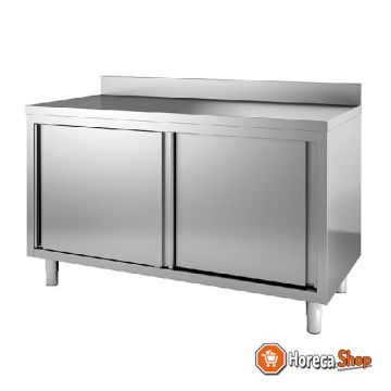Gi stainless steel workbench 1200 (l) x700 (d) x850 (h) mm with sliding doors and rear support