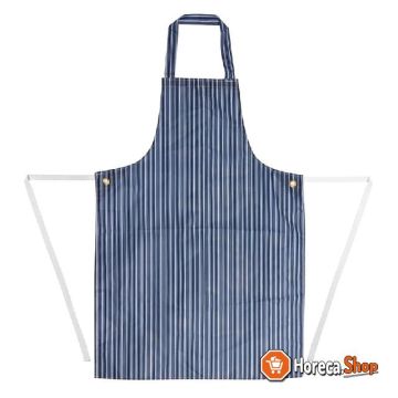 White s waterproof apron with blue and white stripes
