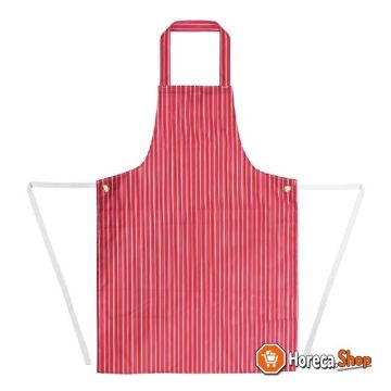 White s waterproof apron with red and white stripes