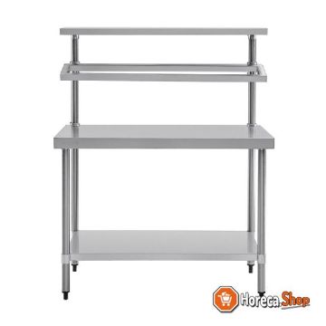 Stainless steel work table with wall shelf and space for no trays 120cm