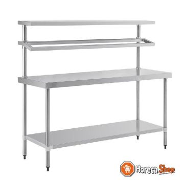 Stainless steel work table with wall shelf and space for no trays 180cm