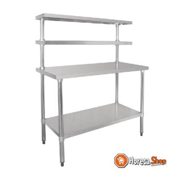 Stainless steel work table with wall shelves 180cm