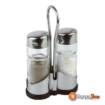 Table set salt and pepper shakers with holder