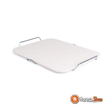 Rectangular pizza stone with metal holder
