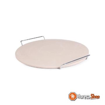 Round pizza stone with metal holder