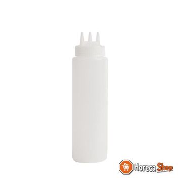 Portioning squeeze bottle transparent with 3 nozzles 68cl