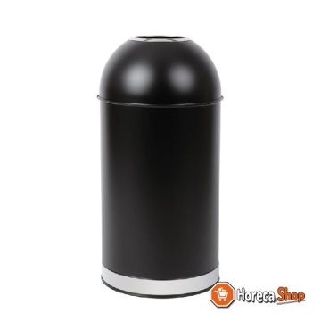 Black steel waste bin with open lid