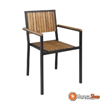 Steel and acacia wood chairs with armrests
