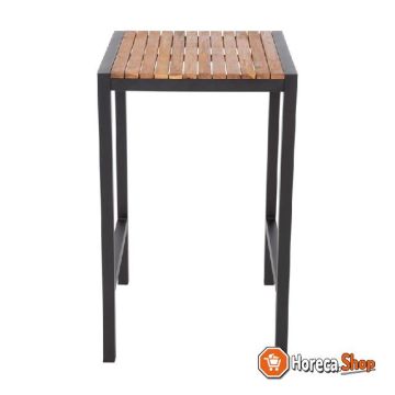Square steel and acacia wood bar table