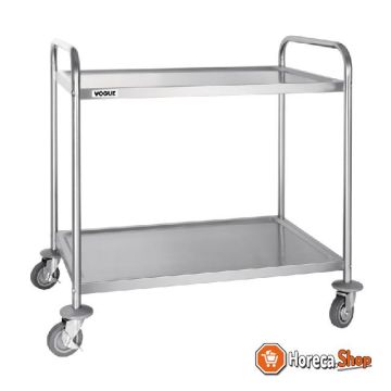 Stainless steel serving trolley with 2 trays large