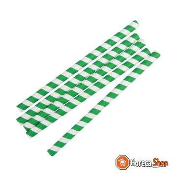Fiesta green green   white striped paper smoothie straws 21cm