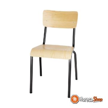 Cantina stoelen met houten zitting en rugleuning metallic grijs (4 stuks)