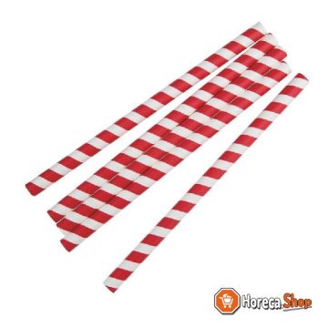 Composteerbare papieren smoothierietjes 210mm rood-wit individueel verpakt (250 stuks)