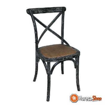 Wooden chair with crossed backrest black wash 2 pieces