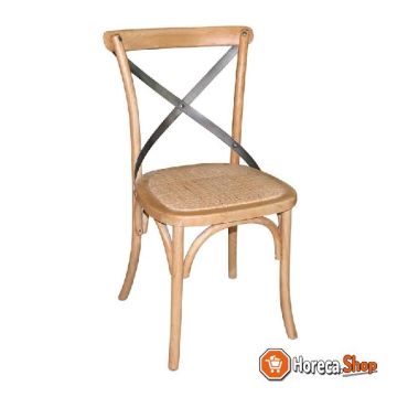Chaise en bois  avec dossier croisé naturel 2 pcs