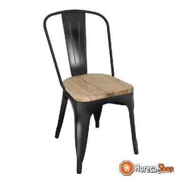 Stalen stoelen met houten zitting zwart (4 stuks)