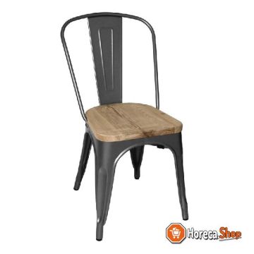 Stalen stoelen met houten zitting grijs (4 stuks)