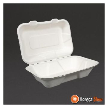 Compostable bagasse food boxes with hinged lid 22.8cm