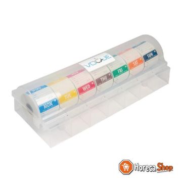 Soluble color coded day stickers with sticker dispenser