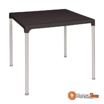 Vierkante zwarte tafel met aluminium poten 75cm