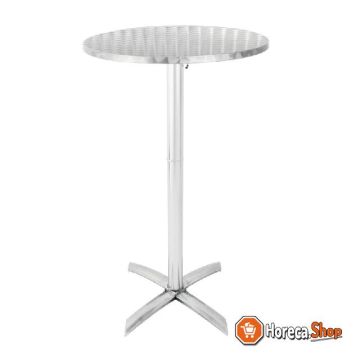 Round standing table with tiltable stainless steel top
